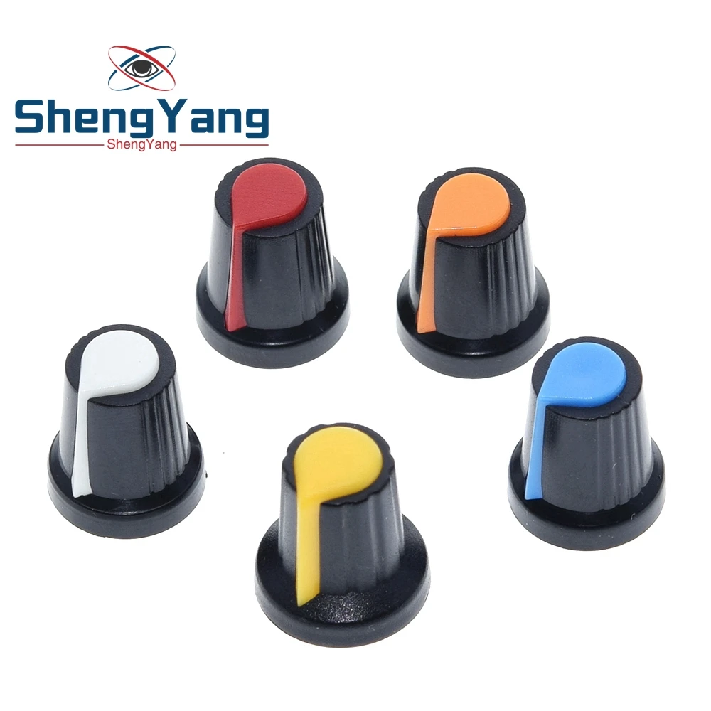 25PCS/lot WH148 potentiometer knob cap(copper core) 15X17mm 6mm Shaft Hole AG2 Yellow Orange Blue White Red 5value*5PCS=25PCS