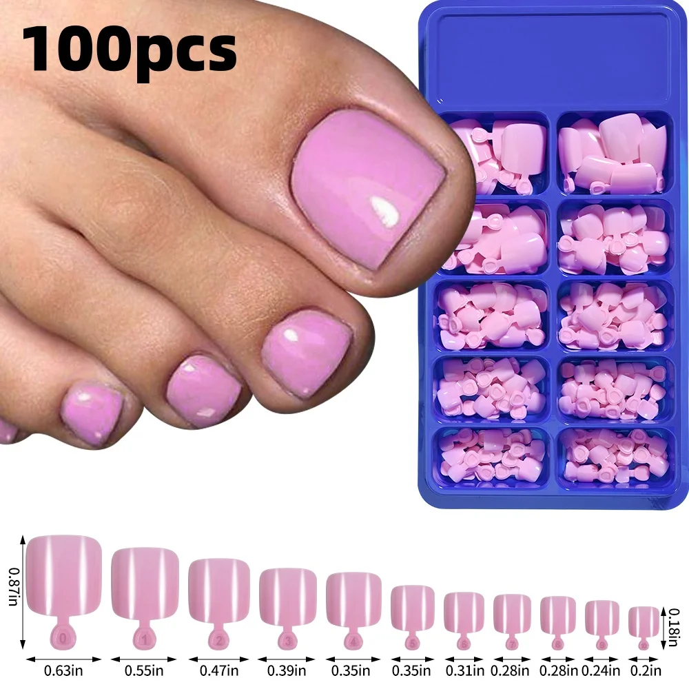 120pcs/Box French Tip Press-On Toenails Pink Color System Square Shape Foot Nails Short Length Glossy Finish False Toe Nails Set
