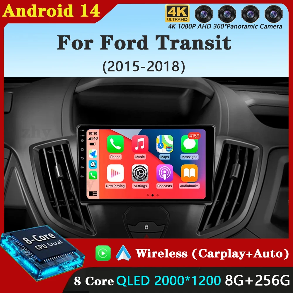 For Ford Transit 2015 2016 2017 2018 Android 14 Wireless Carplay e Auto WIFI + 4G autoradio lettore Video multimediale Stereo 2d