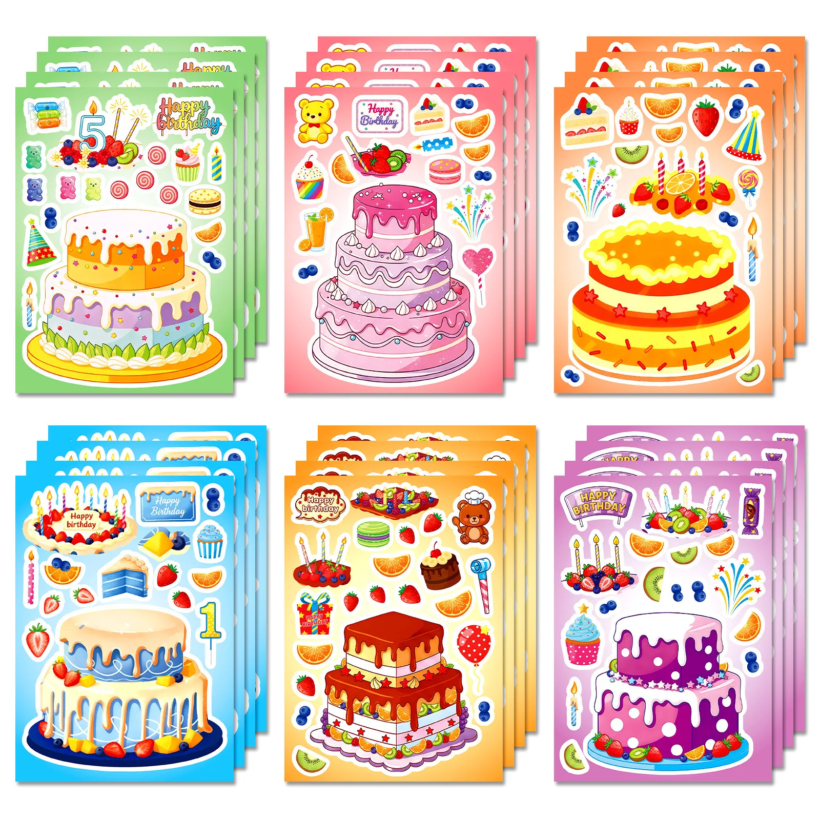 6Pcs cake dessert puzzle sticker fun children's educational toys creative DIY material face sticker