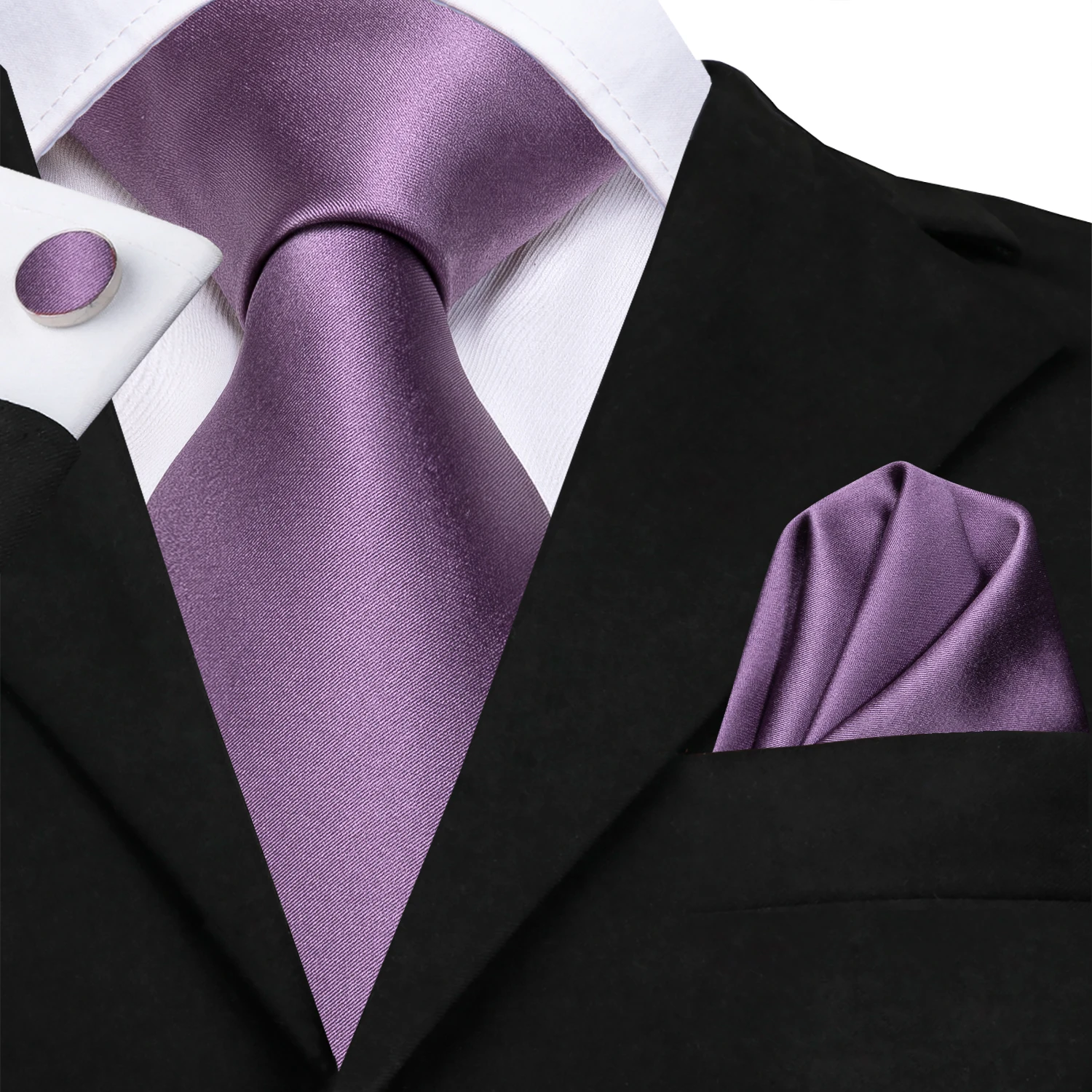Purple Satin Men's Tie Handkerchief Cufflinks Set Necktie for Men Male Wedding Business Ties Formal Dad Husband Gift