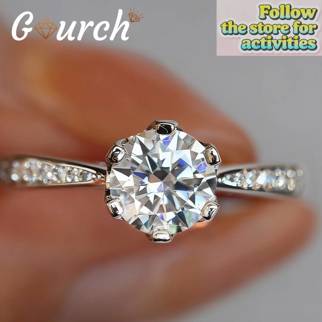 

Женское обручальное кольцо Gourch из стерлингового серебра S925 с шестью зубцами D VVS1, 1 карат, муассанит, классическое кольцо-пасьянс на годовщину свадьбы