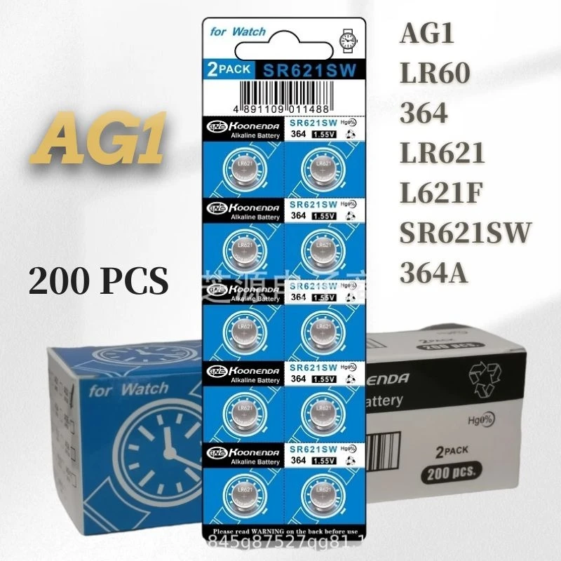 

AG1 1,55 в 200 шт. LR60 364 LR621 L621F SR621SW 364A кнопочные батареи для часов электронный словарь игрушка фонарик часы