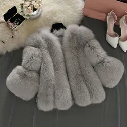 Women Coat Solid Faux Fur Winter Thick Warm Luxury Fashion European American Casual Female Fluffy Short Jacket Solid Clothing