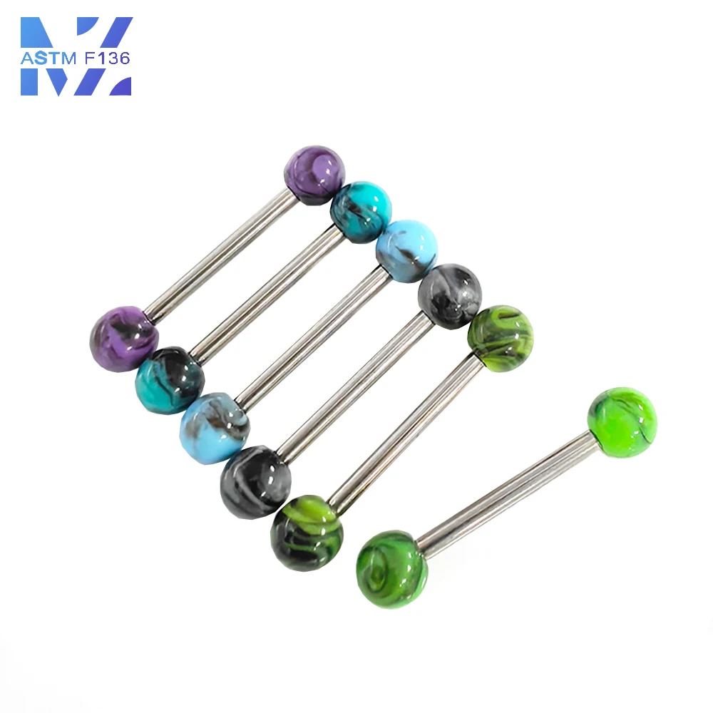 1 Pcs F136 Fashion Titanium Acrylic Cloud Pattern Tongue Stud Straight Rod Double Head Round Ball Lip Stud Body Piercing Jewelry