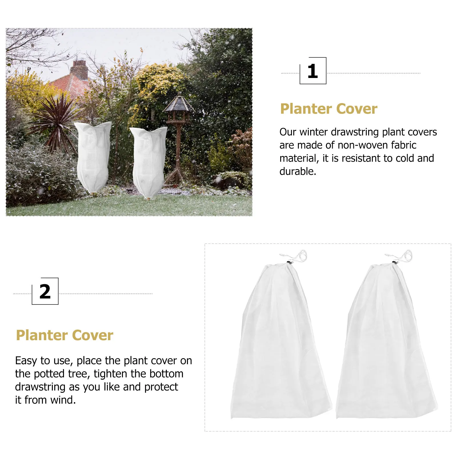 

2Pcs Drawstring Plant Cover Weather Resistant Anti-Freezing Frost-Proof Cover for Potted Trees Outdoor Protection