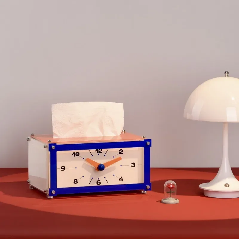 Acrylic Table Clocks Restaurant Multifunctional Tissue Box Living Room Desk Clocks Office Desktop Watch with Storage Box