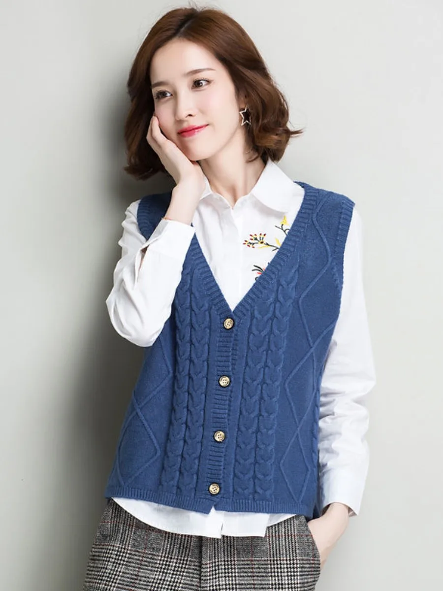 

Women's ort Svel V-Ne Knitted Sweater Vest Spring Faion 2025 New Korean Sle Versatile Knitwear Top