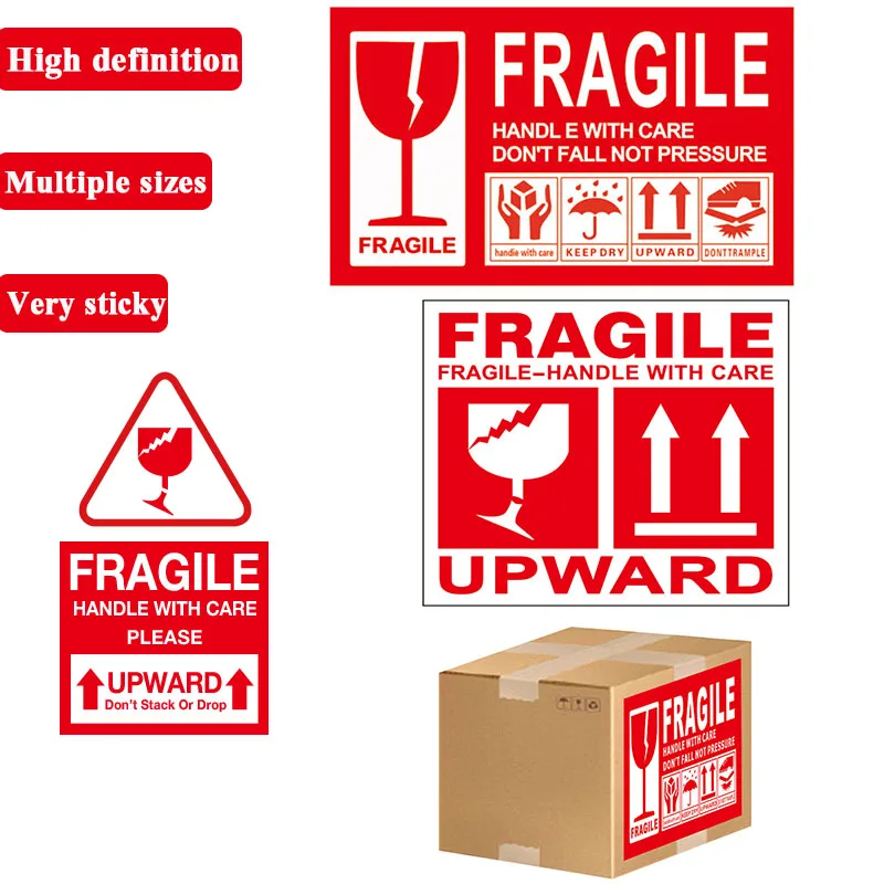 50/100pcs Fragile Warning Label Sticker Logistics Accessories Hazard Warning Sign Handle With Care Keep Express Label Adhesive