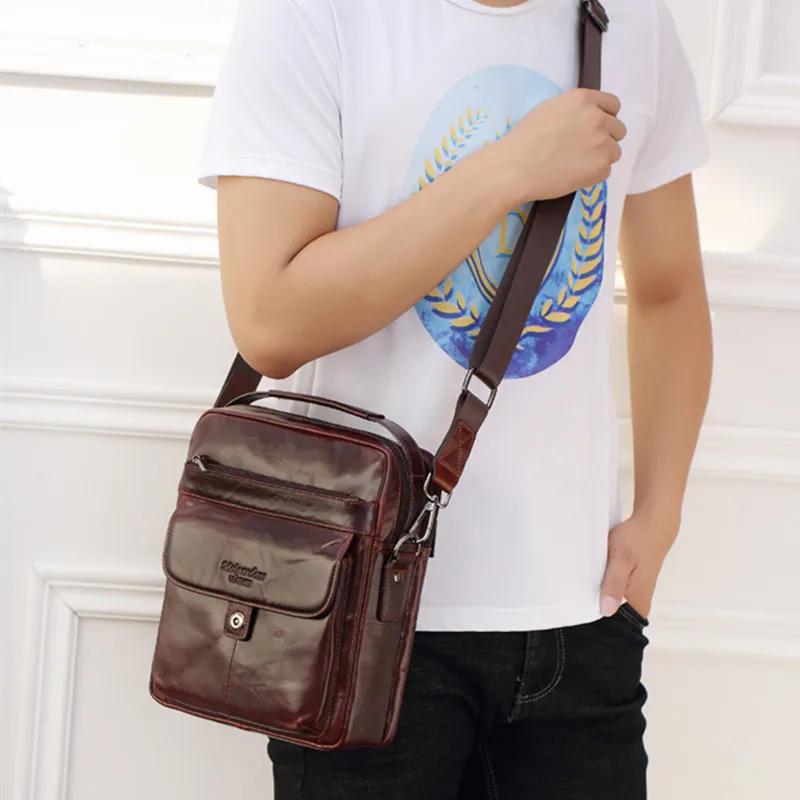 Bolsa Crossbody de couro genuíno para homens, bolsa mensageiro de couro vintage, bolsa casual masculina de alta qualidade