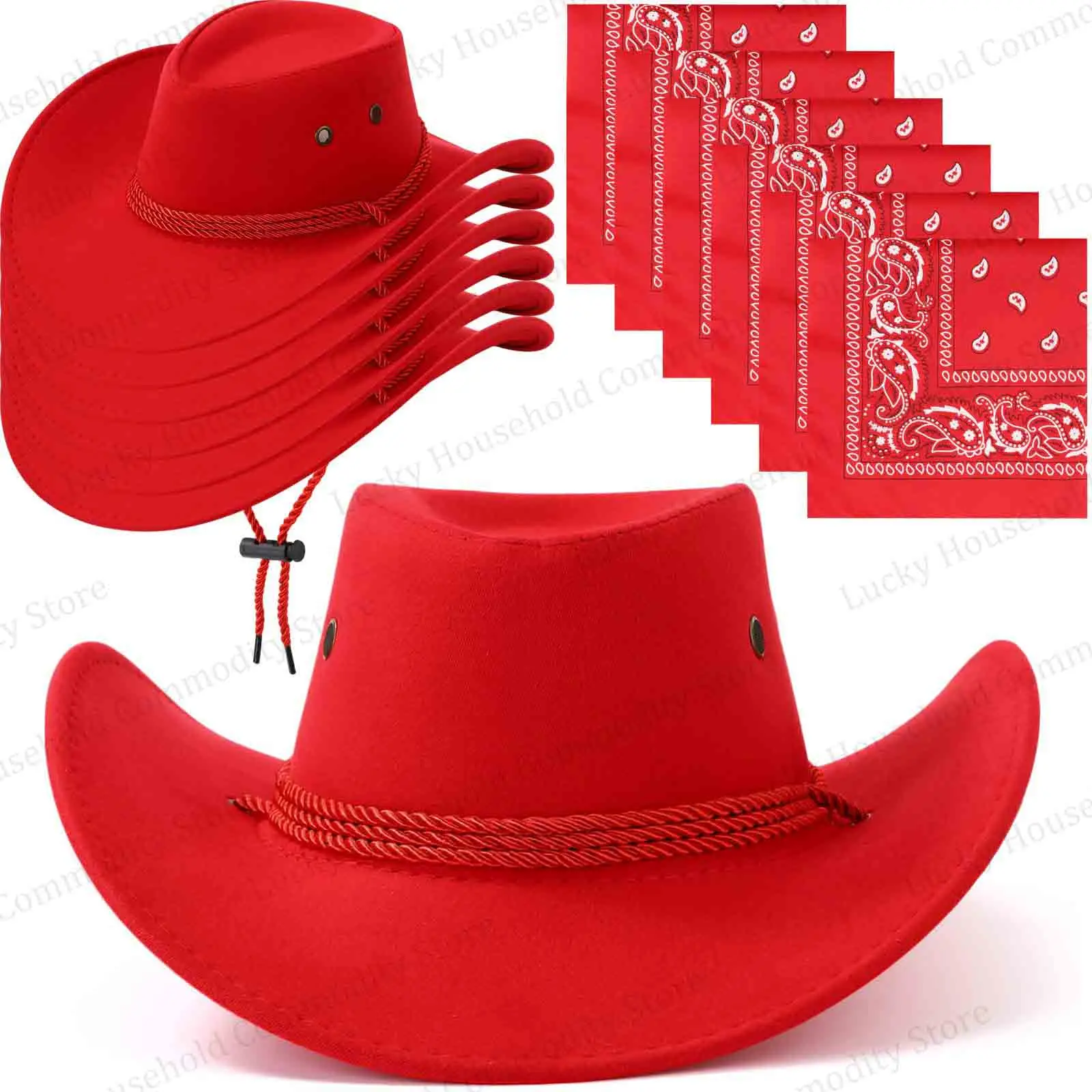 6-48 SETS Western Cowboy Hoed Cowboy Party Hoeden Cowgirl Hoed Bulk met Bandana's voor Volwassen Vrouwen Mannen Cosplay Kostuum Party Favoren