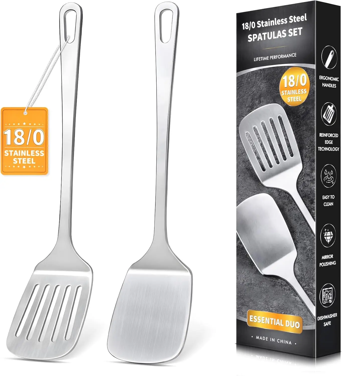 

2 Pcs Stainless Steel Spatulas Set, Metal Spatula Solid & Slotted Turner, Heavy Duty Sturdy Spatula for Kitchen Use, High Heat R
