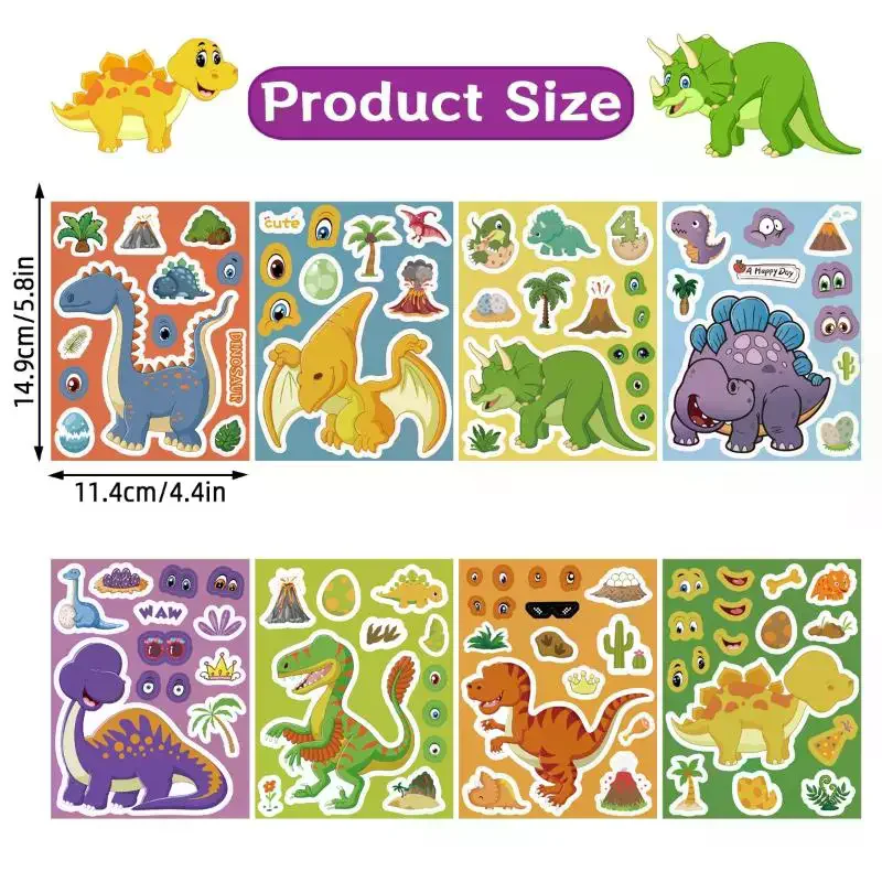 8Pcs Cute Dinosaur Puzzle Stickers Face Stickers Handmade DIY Creative Personalized Decoration Sticke