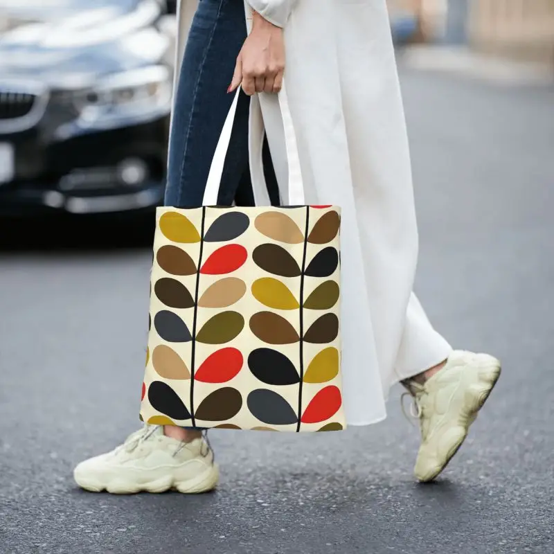 Custom Orla Kiely Flower Shopping Canvas Bags Women Washable Groceries Scandinavian Geometric Style Tote Shopper Bags