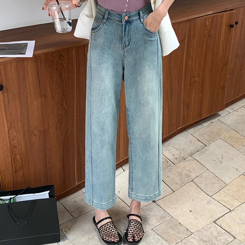 2026 Summer Plus Size Pipe Straight Stretch Denim Ankle Length Pants Elastic Waist Slim Casual Jeans Curvy Ladies 2519 view 2