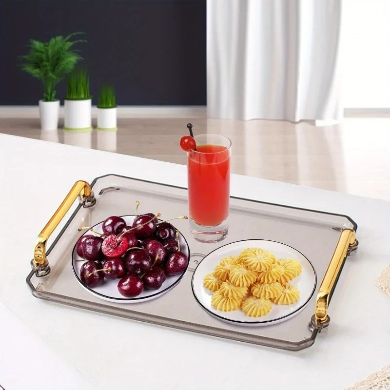 1Pc Clear Plastic Serving Tray with Handles Light Grey Jewelry Valet Tray for Party Kitchen Bathroom Dessert Cupcake Display
