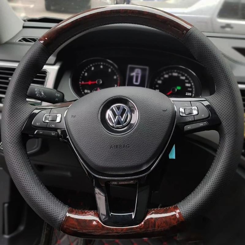 Custom Steering Wheel Braid Cover Genuine Leather 100% Fit For Volkswagen VW Golf 7 Mk7 New Polo Jetta Passat B8 Tiguan Sharan