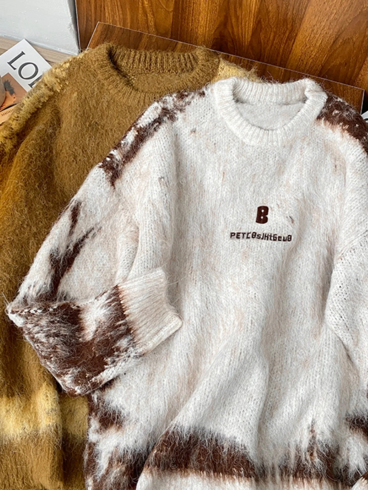 

Laid-ba Sle Dyed Sweater American Trendy Brand INS Couple Men's Knitted Winter Thi Soft Outerwear Casual Loose Fit