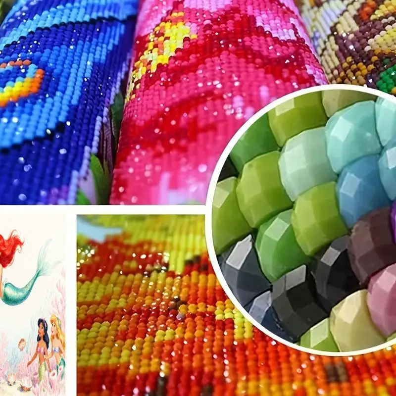 1PC Cute Cartoon Ariel & Mermaid Princesses 5D Full Drill Diamond Painting Kit, DIY Underwater World Gem Art Big Crystal Rhinest
