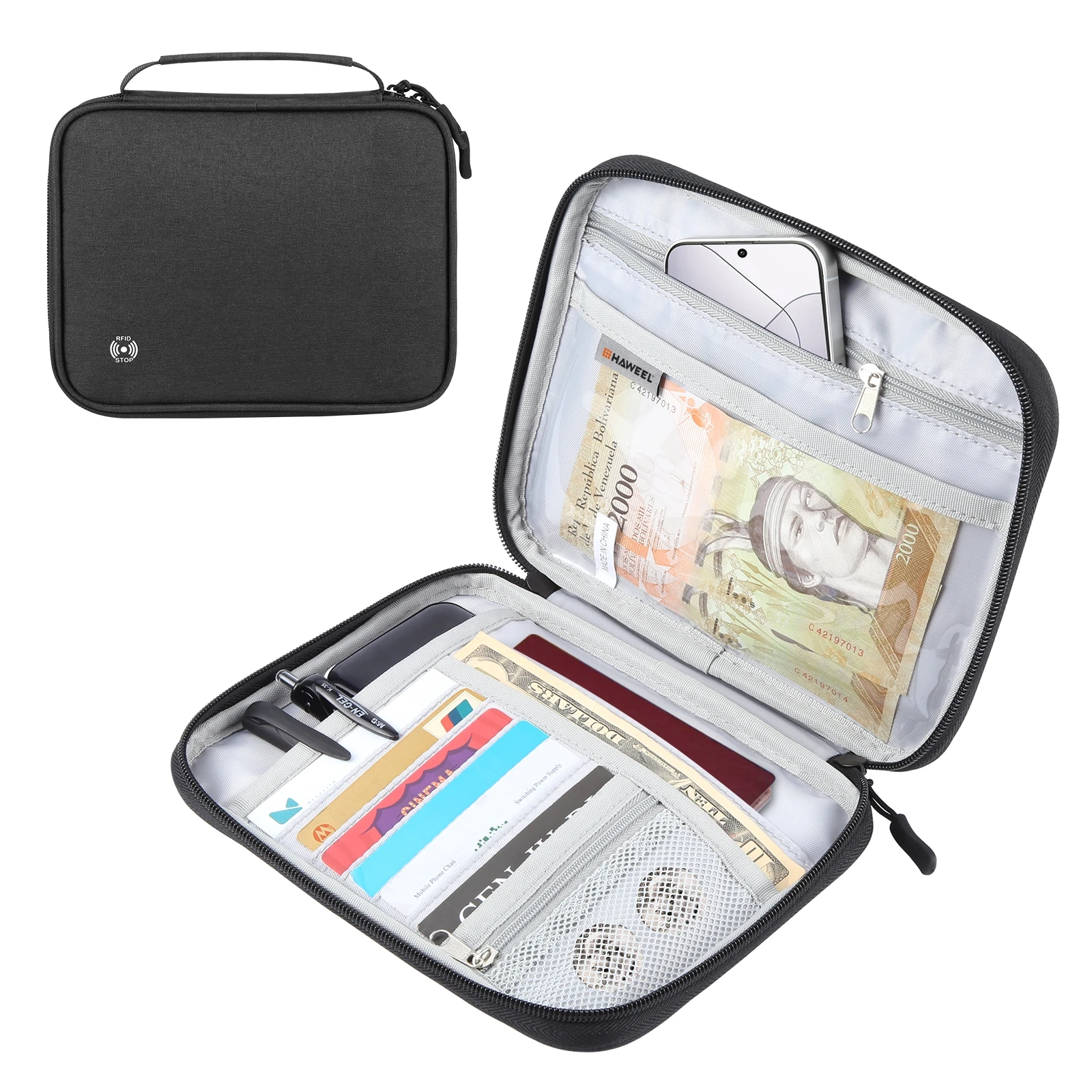 

HAWEEL Passport Wallet Document Organizer Credit Cards Case Bag with Handle