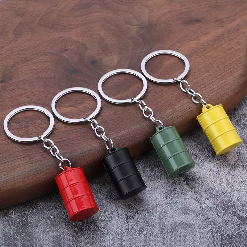 

100pcs/Lot 3D Mini Multicolor Oil Barrel Keychain Gasoline Bucket keyring Paint Drum Pendant