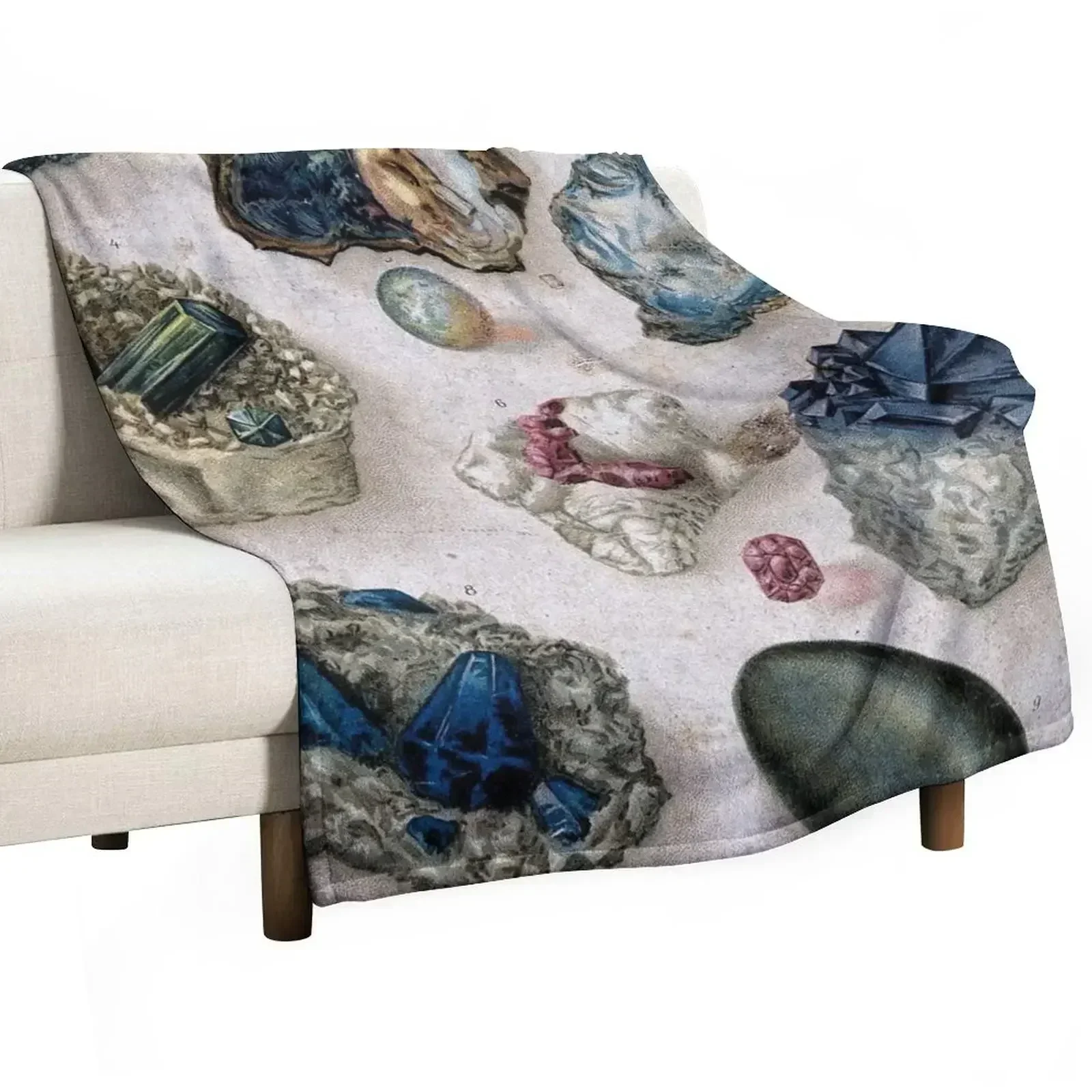 Antique Geological Scientific Crystals Gemstones Lithograph Throw Blanket Cute Plaid anime Blankets