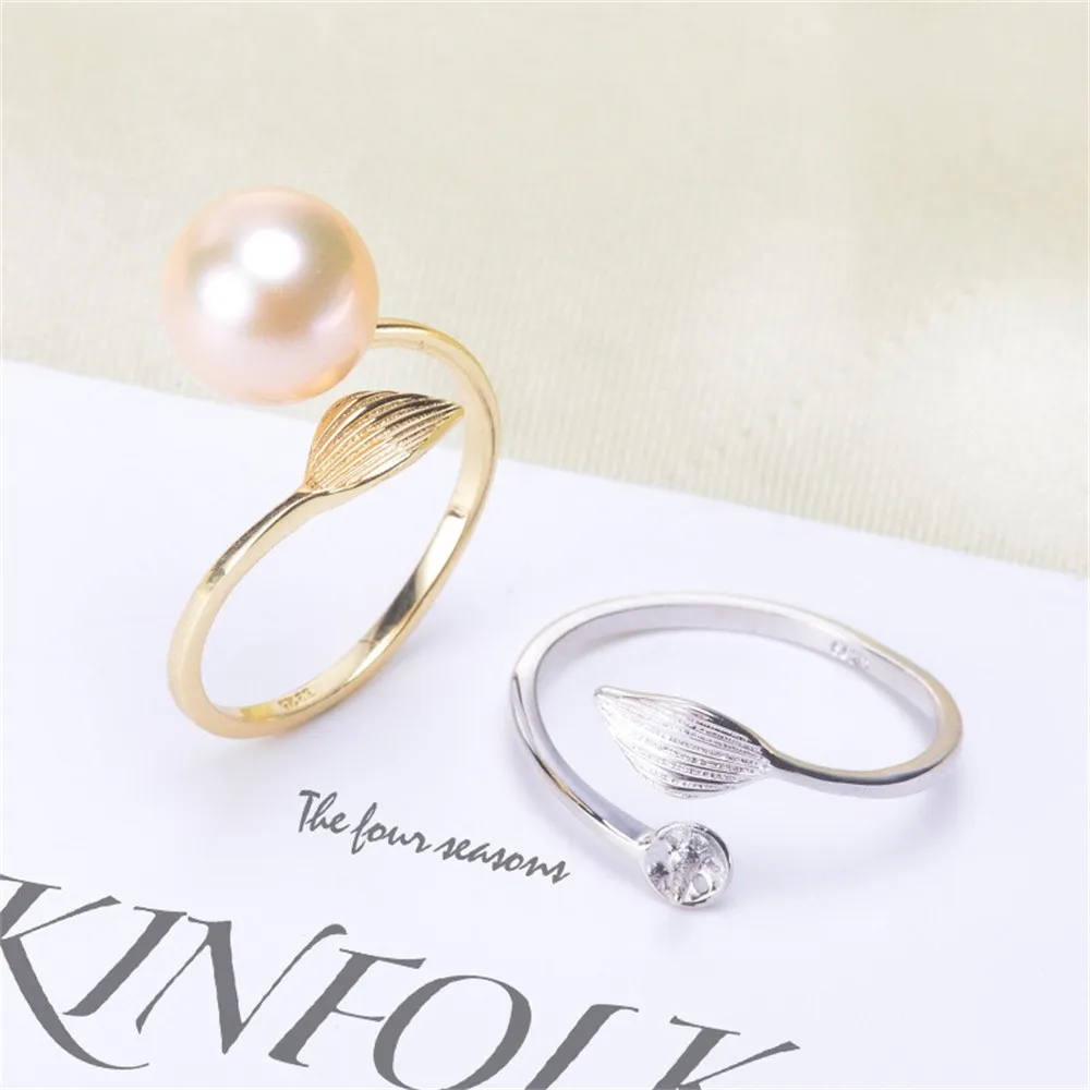 

DIY Pearl Ring Accessories S925 Sterling Silver Pearl Ring Empty Hold Fashion Female Ring Fit 7-9mm Round Flat Beads Z010