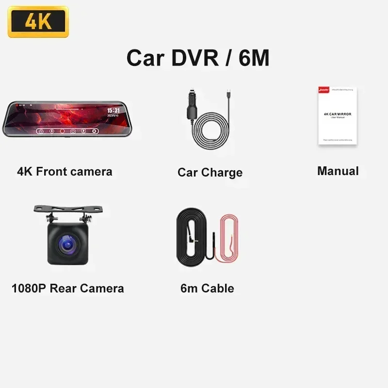 Jansite 10-inch 4K or 1080P Car DVR Front Rear Camera Touch Screen