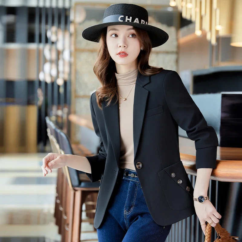 y2k Long Sleeve Office Ladies Blazer Women Black Blue White Female Business Work Wear Slim Formal Jacket For Autumn Winter R-969