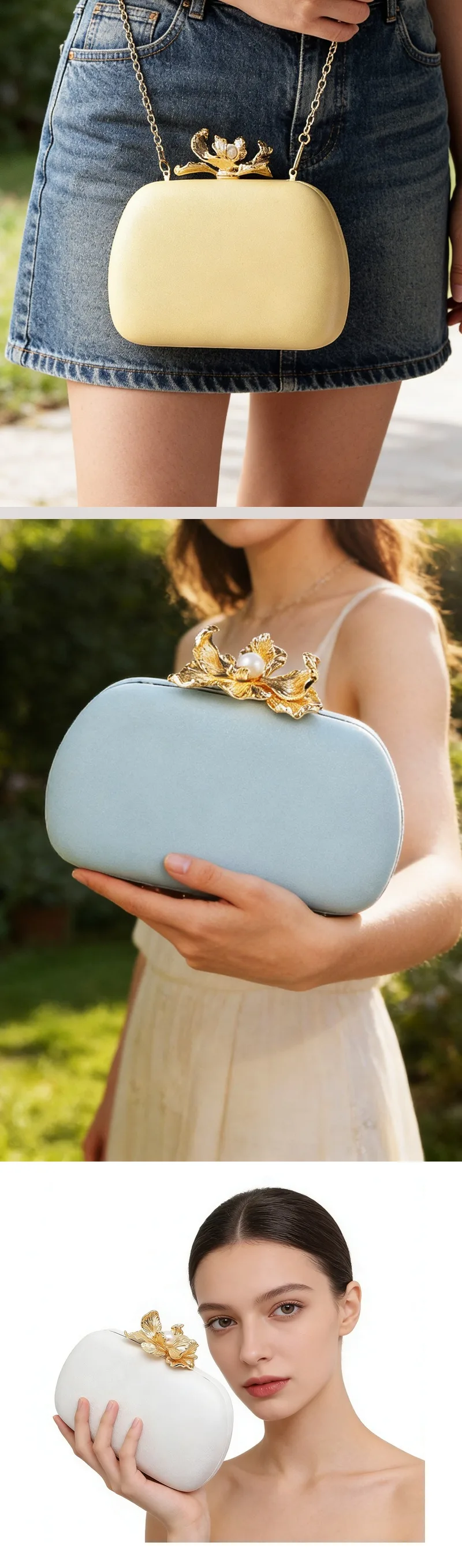 Nesitu Cute Women Make Up Cosmetic Evening Shoulder Messenger Clutch Bag Phone Purse Handbag Yellow Blue White Grey Pink M88225 view 5