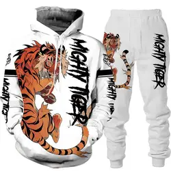 Fashion Animal 3D Tiger Printed Hoodie + Pants Suit Cool Men/Women 2Pcs Sportwear Tracksuit Set Autumn And Winter Men's Clothing