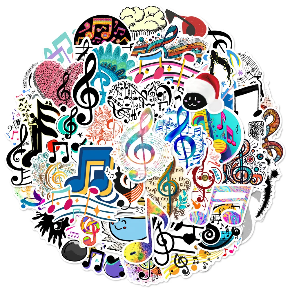 60pcs Aesthetic Music Symbols Graffiti Stickers For Laptop Phone Guitar Suitcase DIY Sticker Retro Scrapbooking Supplies