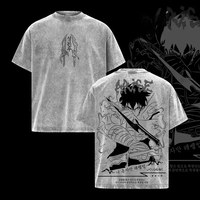 Sung JinWoo Printed Tee Anime Solo Leveling Clothing Men Women Retro Washed T-shirts Short Sleeve Tshirt Harajuku Cotton T Shirt