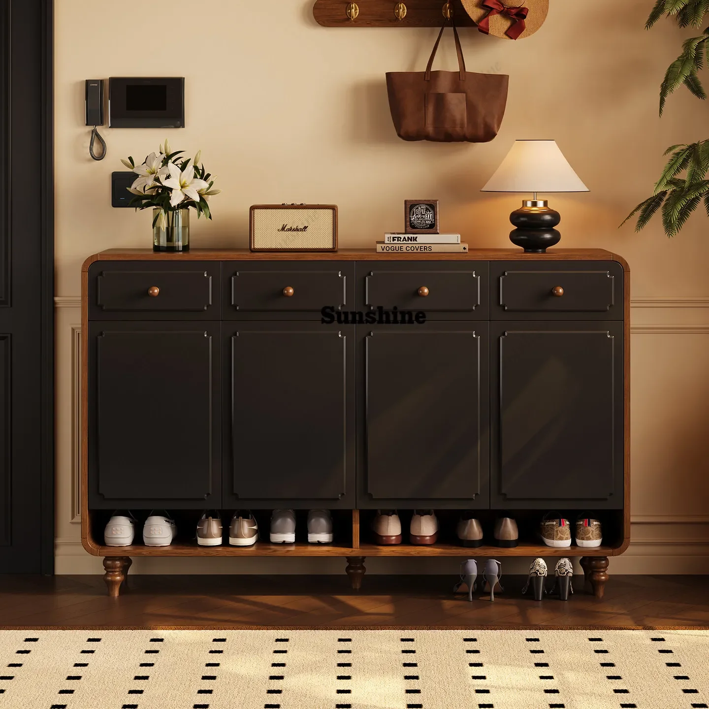 

Medieval solid wood shoe cabinet Home entrance locker Locker FT