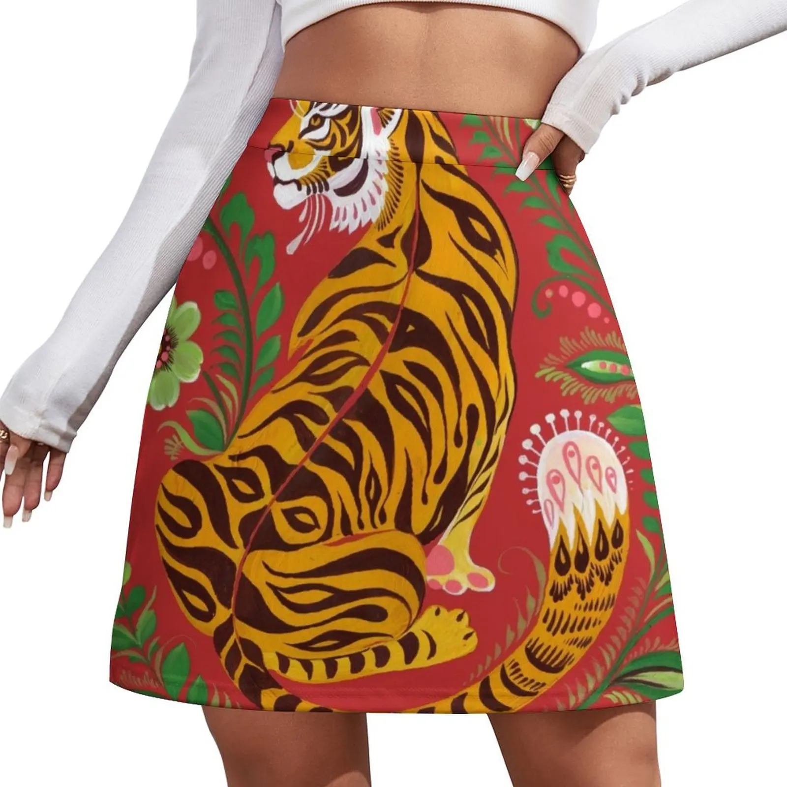 

Tiger Folk Art Mini Skirt summer dress for women 2026 new in external clothes skirts for womans Short skirts