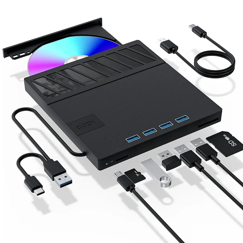 Unidade externa de cd/dvd rw 7 em 1, usb 3.0 tipo-c, leitor de cd/dvd, gravador com porta sd/tf, unidade de disco óptico para laptop e pc