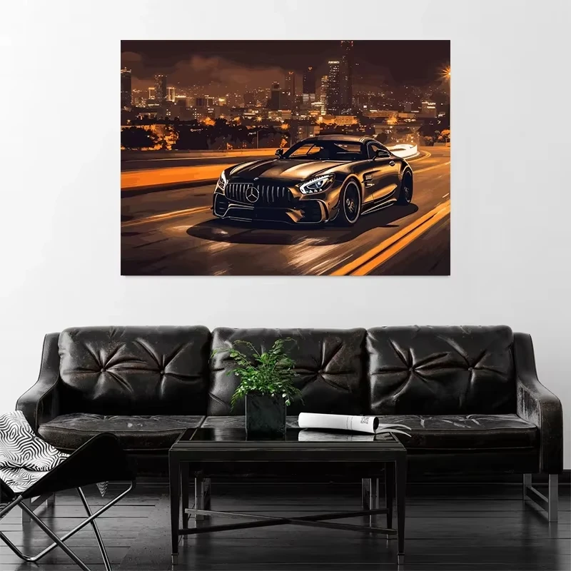 Vintage Sports Style B E N Z C63 AMG GT Car Landscape Art Poster Canvas Painting Wall Prints Picture for Living Room Home Decor