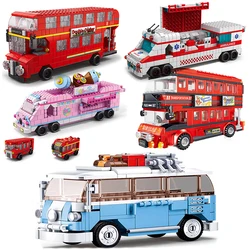 City Bus UK London Building Blocks School Double Vehicle Friends Wedding Car Traffic Bricks Station Girls Gifts toys technique