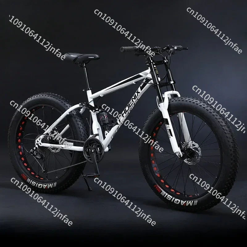 

26 Inch Fat Bike Full Suspension Mountain Bike with Wide Tires, Off-Road Cycle for Men and Boys