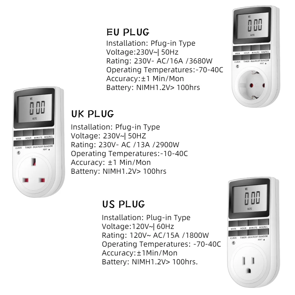 Electronic Digital Timer Switch 24 Hour Cyclic Eu Uk Us Plug Kitchen Timer Outlet Programmable Timing Socket Large Screen Timer