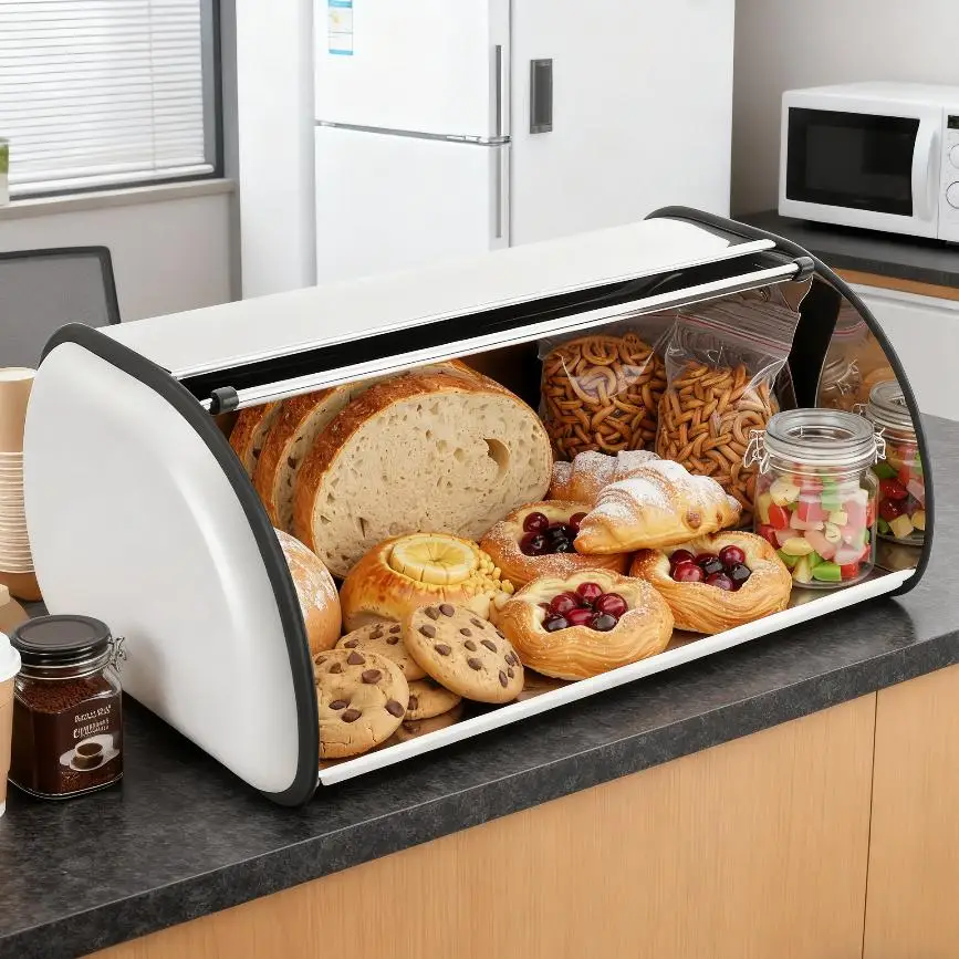 

Stainless Steel Bread Box Kitchen Countertop Storage Container with Lid Food Grade Durable Ventilated Bread Keeper for Home