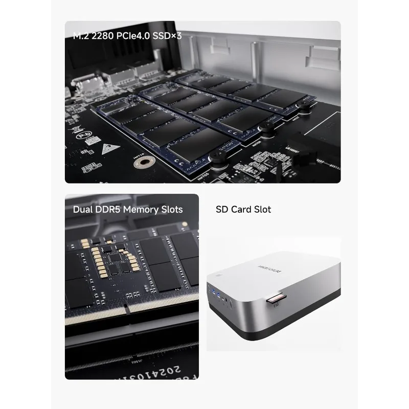 كمبيوتر صغير AI X1 Pro AMD Ryzen AI 9 HX370 (12 نواة/24 خيط، حتى 5.1 جيجا هرتز) وAMD Radeon 890 متر كمبيوتر ألعاب صغير، 64 جيجابايت D