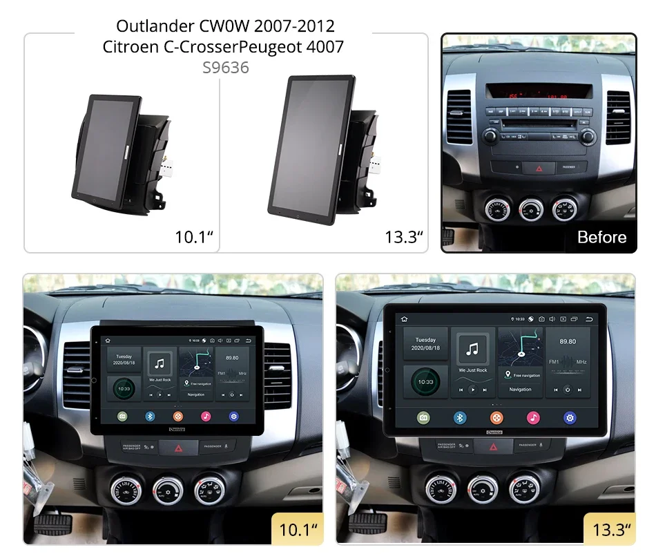 Tesla Auto Rotatable PX6 Android 10.0 Car Multimedia for Mitsubishi Outlander CW0W Citroen C-Crosser Peugeot PG 4007 2007-2012