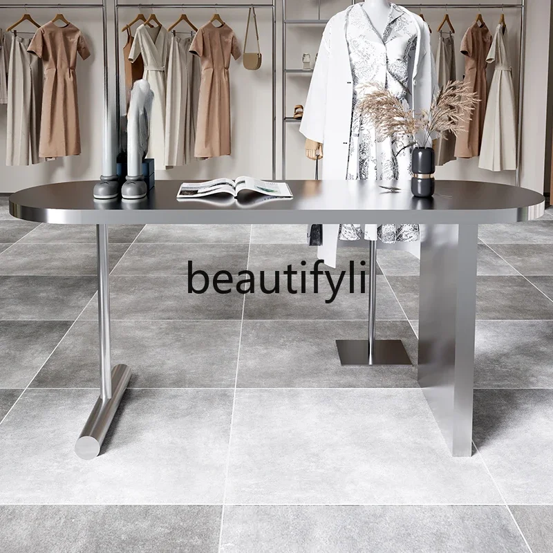 88.Shoes and bags display table Women's clothing store Stainless steel Nakajima water table, Chen table in the middle