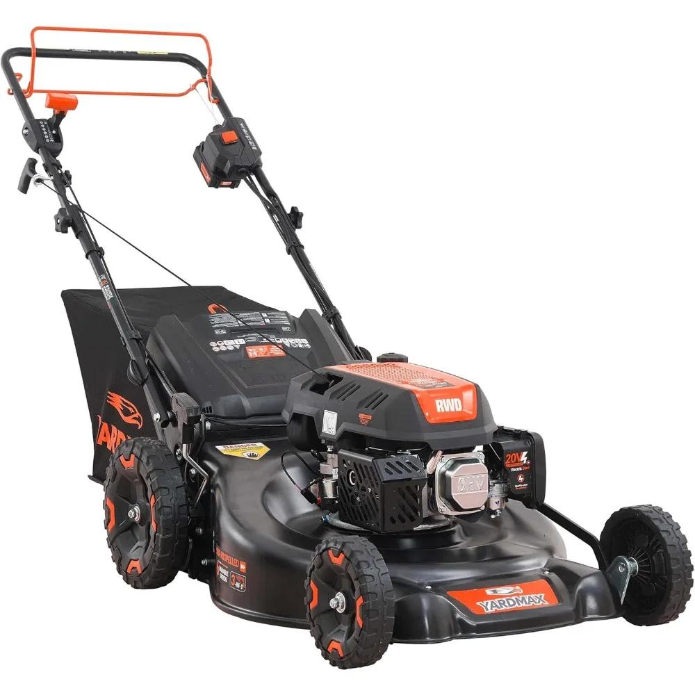US Shipping 24 Inch 201cc Self Propelled Walk Behind Gas Lawn Mower with Electric Start 6 Speed CVT High Wheel 3-in-1