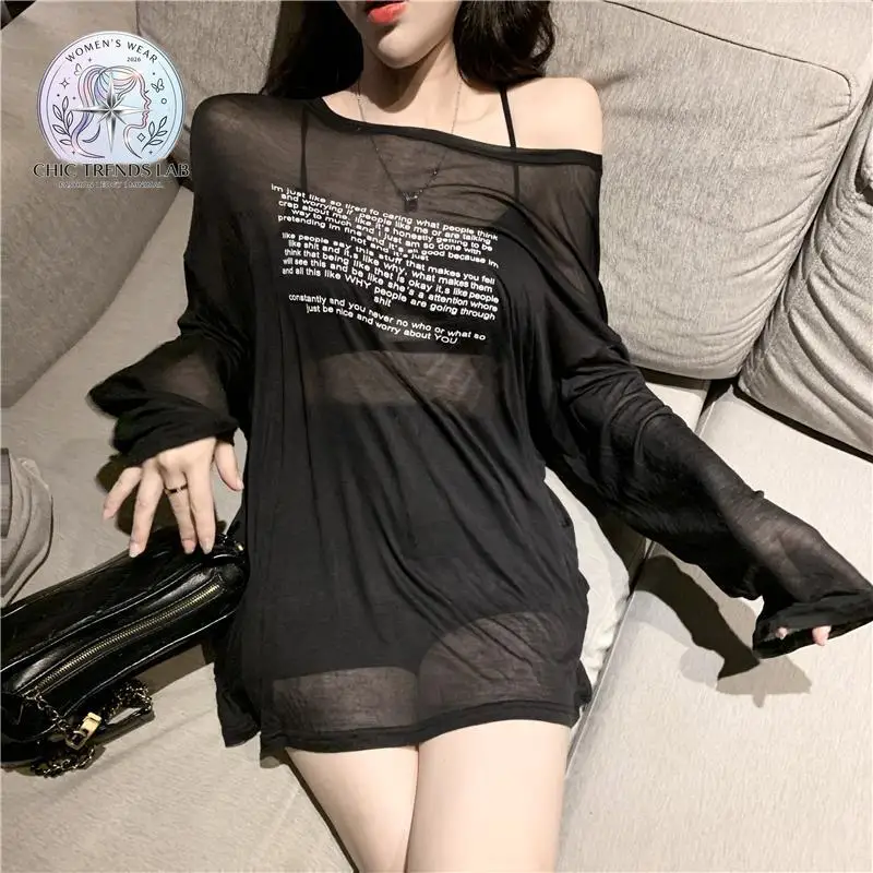 Women Clothes Streetwear TShirt Long Sleeve Casual Summer Tees See Throught Oversized Tops Korean Ropa Mujer Y2k Tshirt Harajuku