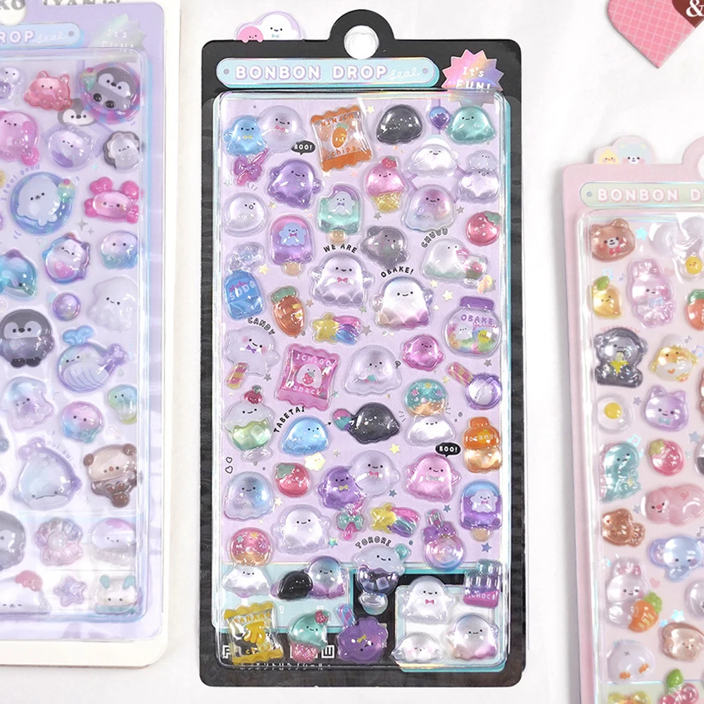 クリエイティブなキャンディーゴーストラビットドロップ3Dレリーフステッカー、DIYスクラップブッキング、日記文房具、ステッカー装飾、かわいい美的
