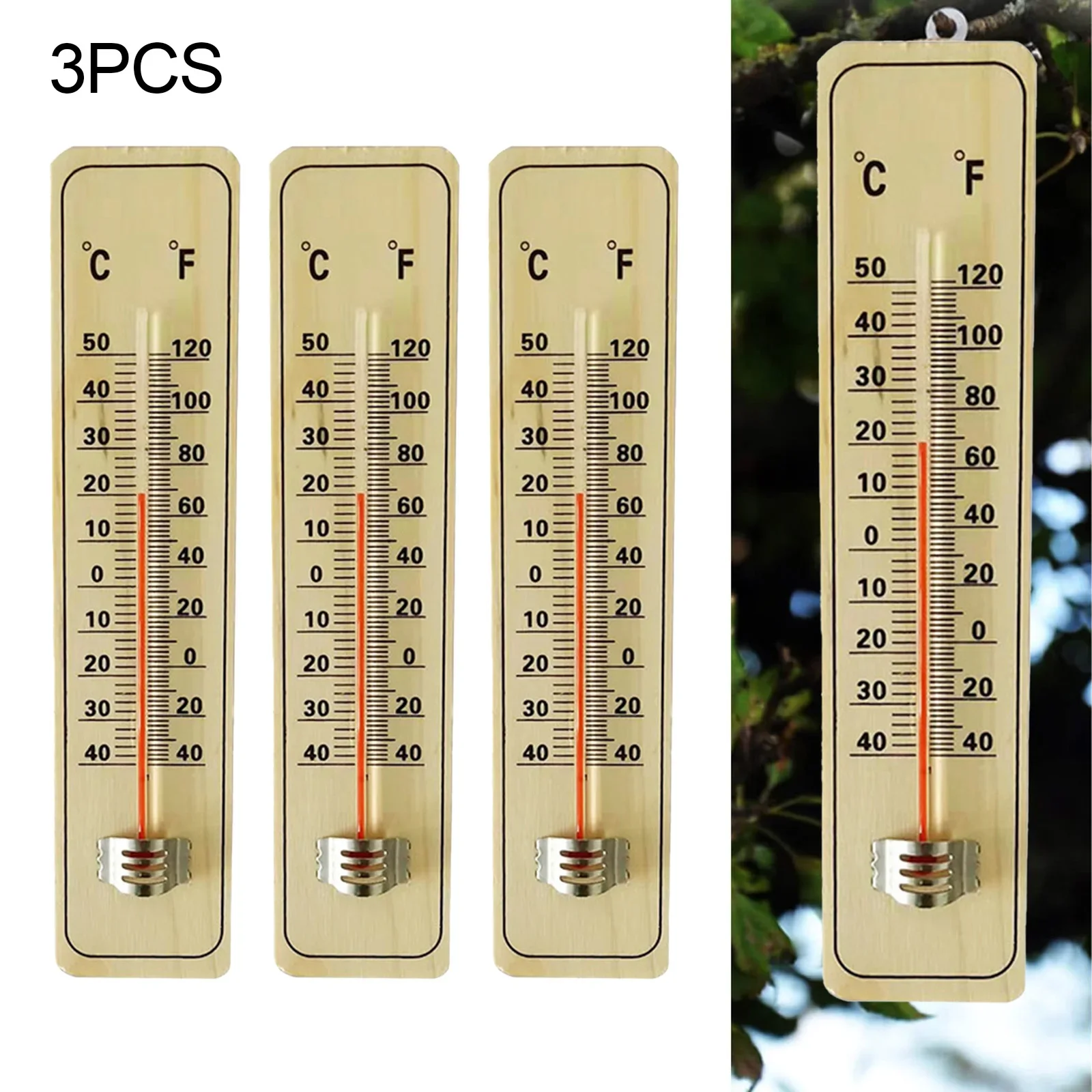 3Pcs Wooden Scale Thermometer Indoor Room Temperature Meter Sensor Gauge For Home Outdoor Analogue Garden Thermometer