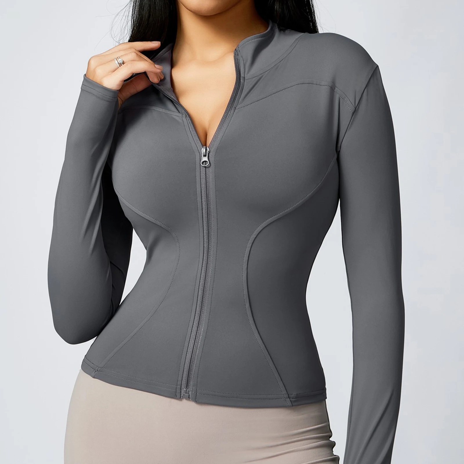 New Yoga Coat Women Short Sports Workout Jacket Solid Color Quick Dry Lightweight Zip Up Fitness Athletic Slim Fit Tops image 4