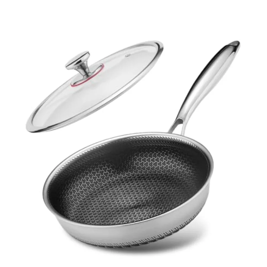 

Non Stick Frying Pans Skillet with Lid 8 Inch Stainless Steel Kitchen Cookware Pot Non toxic Healthy Induction Compatible PFAS
